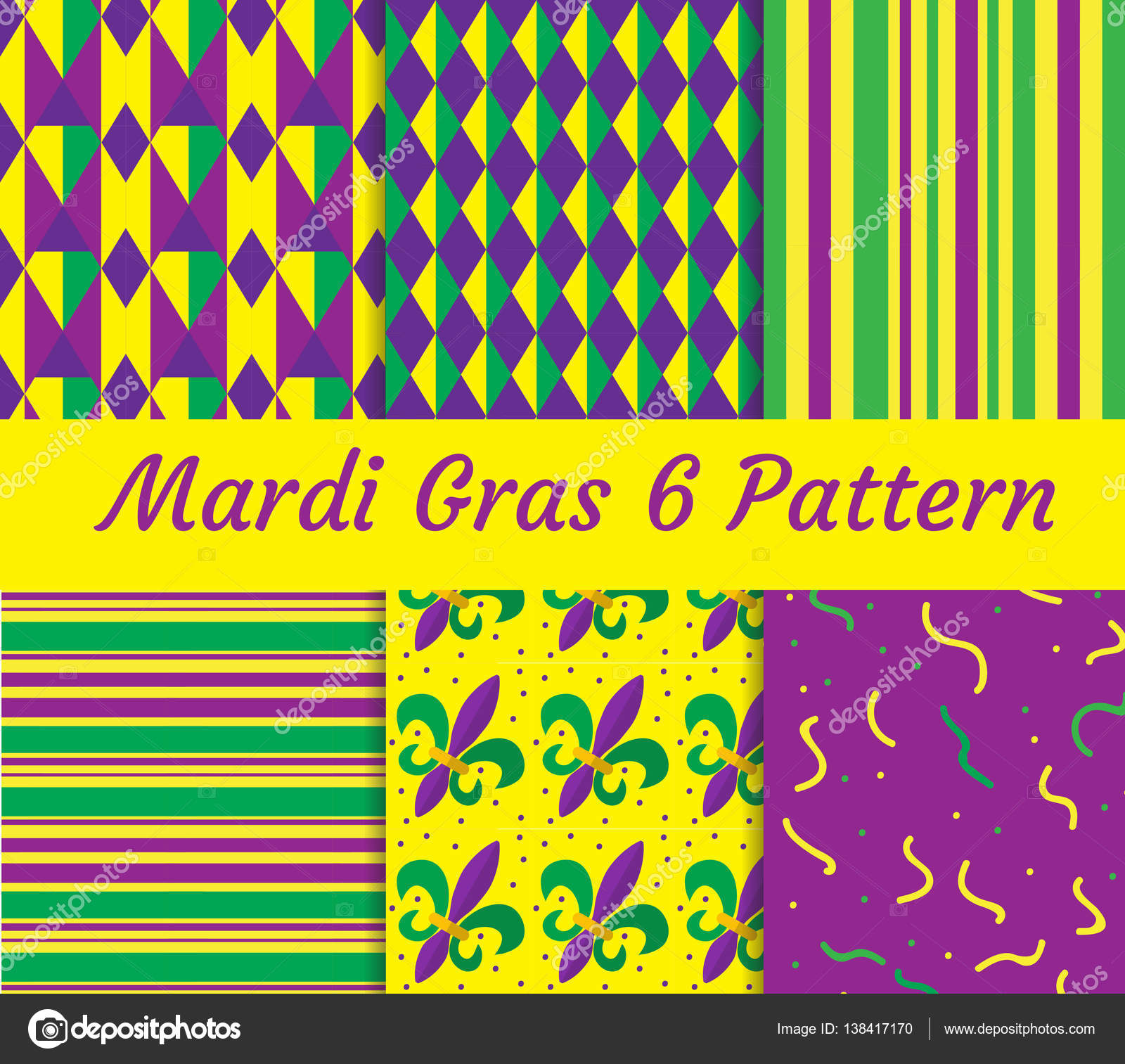 Mardi Gras seamless pattern set. Collection of digital paper