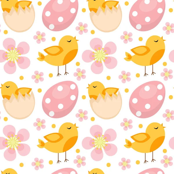 Schattig Pasen naadloze patroon met vogels en eieren. Endless voorjaar achtergrond, textuur, digitaal papier. Vectorillustratie. — Stockvector