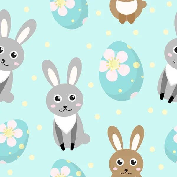 Söt påsk sömlösa mönster med kanin och ägg, oändliga bakgrund. Holiday bakgrund, textur, digitalt papper. Vektorillustration. — Stock vektor