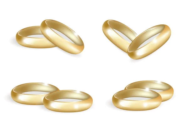 Realistic wedding gold rings set. 3d  bands collection isolated on white background. Vector illustration. — Stock Vector
