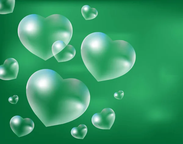 Reális szappan buborékok, szív alakú. Csepp alakú víz. Valentin nap, szerelem, romantika fogalom. Vektoros illusztráció — Stock Vector