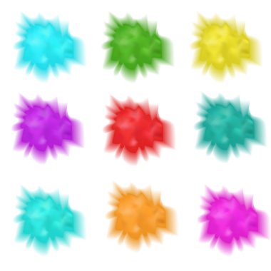 Holly boya gerçekçi su sıçramalarına ayarlayın. Koleksiyon çok renkli toz bulutu. Beyaz arka plan üzerinde izole. Vektör çizim