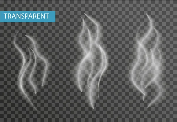 투명 한 배경에 고립 된 현실적인 연기 설정 합니다. 담배, 증기 효과 벡터 일러스트 레이 션 — 스톡 벡터