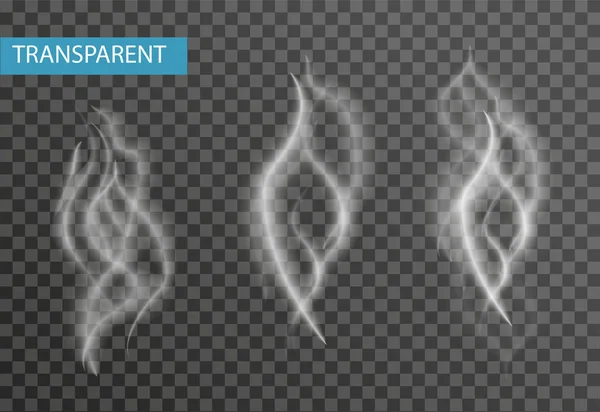 투명 한 배경에 고립 된 현실적인 연기 설정 합니다. 담배, 증기 효과 벡터 일러스트 레이 션 — 스톡 벡터