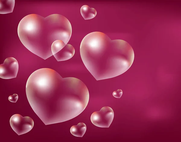Realistické mýdlové bubliny, ve tvaru srdce. Kapky vody v obrazci. Valentýn, láska, romance koncept. Vektorové ilustrace. — Stockový vektor