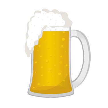 Cam bardakta bira, düz ikon tarzı. Beyaz arka planda izole edilmiş. Vektör illüstrasyonu.