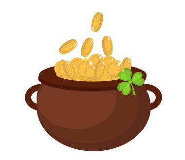 Paralar, simge düz stil ile kazan. St Patricks Günü sembolü. Beyaz arka plan üzerinde izole. Vektör çizim.