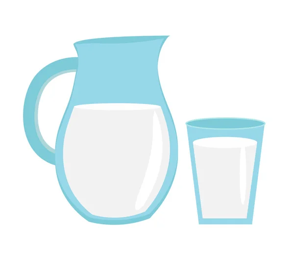 Milk in jug of glass,  with  icon flat style. Isolated on white background. Vector illustration. — Stock Vector