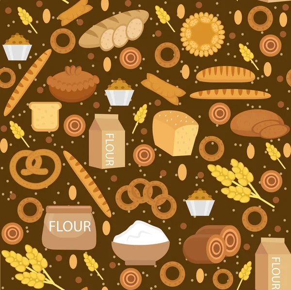 Bakkerij producten naadloze patroon met brood, brood, broodjes. Vectorillustratie. — Stockvector
