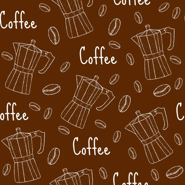 Motif sans couture café avec cafetière. Café fond, texture, papier. Illustration vectorielle . — Image vectorielle