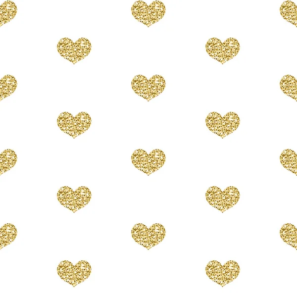 Gold glitter heart seamless pattern isolated on white background. Shining heart endless background, texture. Vector illustration, clip art. — Stock Vector