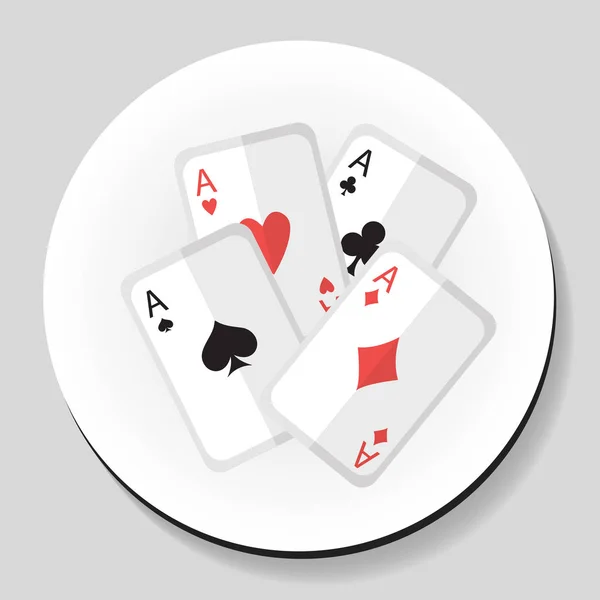 Speelkaarten 4 Azen sticker pictogram vlakke stijl. Vectorillustratie. — Stockvector
