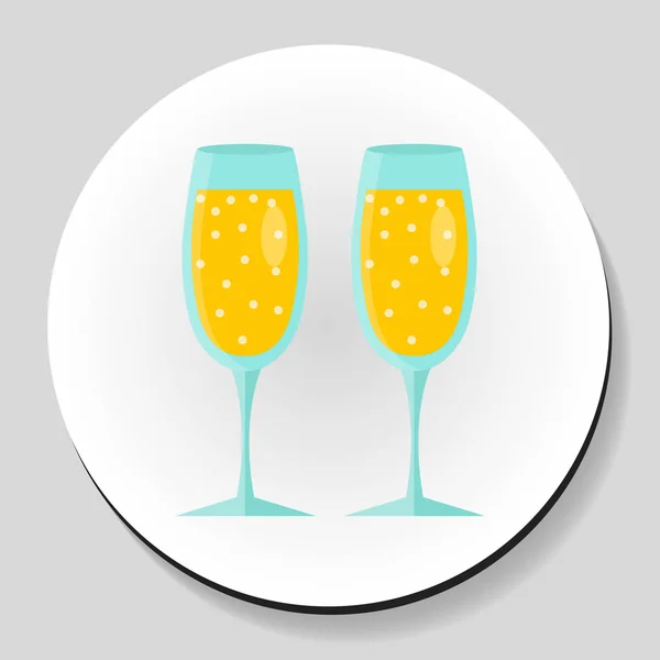 Due bicchieri di champagne adesivo icona stile piatto. Illustrazione vettoriale . — Vettoriale Stock