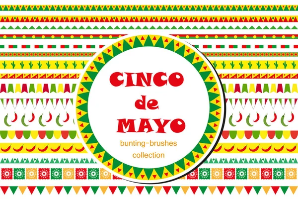 Cinco de Mayo viering set van grenzen, ornamenten, gors. Vlakke stijl, geïsoleerd op witte achtergrond. Vector illustratie, clip art. — Stockvector