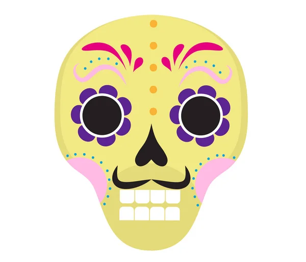 Icône crâne en sucre, plat, style dessin animé. Jolie tête morte, squelette pour le Jour des Morts au Mexique. Isolé sur fond blanc. Illustration vectorielle, clip art. — Image vectorielle
