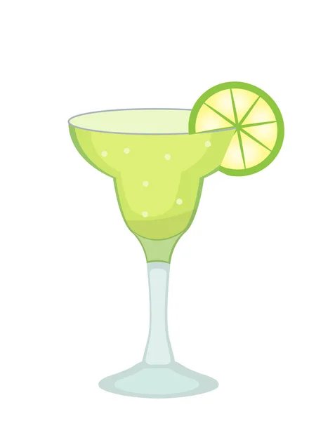 Koktejlové sklo pro Margaritu a tequilu s limetkovou ikonou plochý, kreslený styl. Pijte izolované na bílém pozadí. Alkoholický koktejl. Vektorová ilustrace. — Stockový vektor