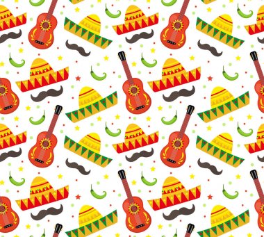 Cinco de Mayo seamless modeli. Meksika tatil sonsuz arka plan, doku. Vektör çizim.