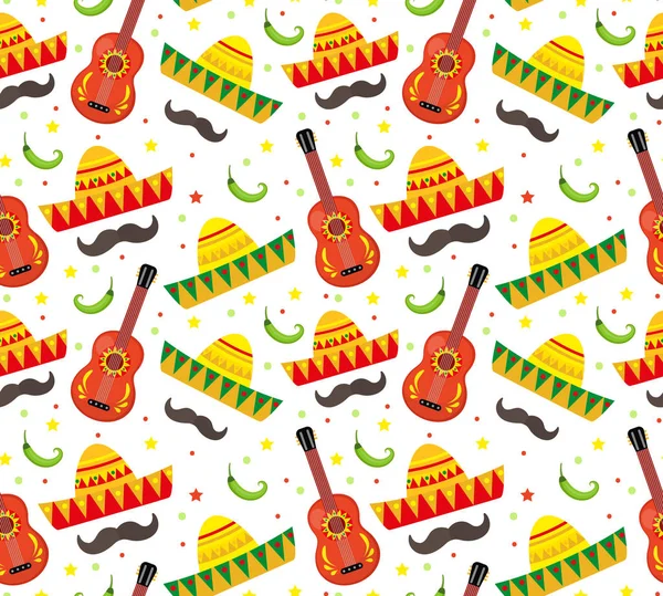 シンコ ・ デ ・ マヨのシームレスなパターン。メキシコの休日無限の背景、テクスチャ。ベクトル図. — ストックベクタ