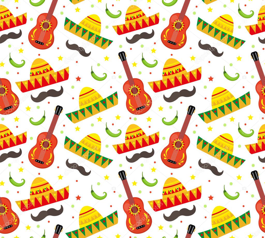 Cinco de Mayo seamless pattern. Mexican holiday endless background, texture. Vector illustration.