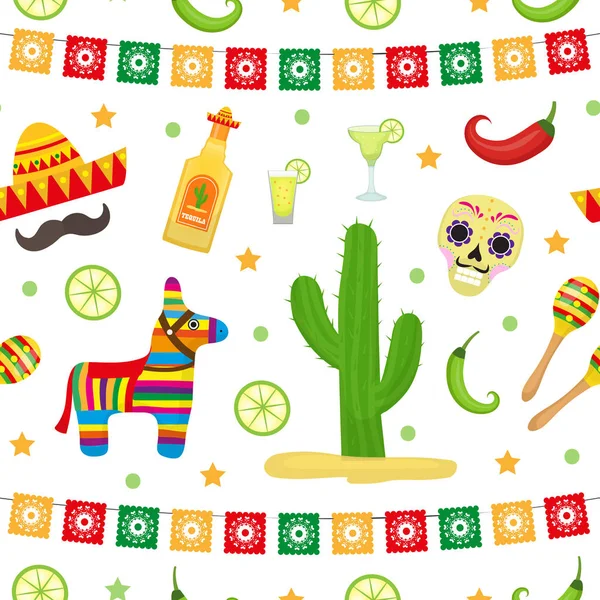 シンコ ・ デ ・ マヨのシームレスなパターン。メキシコの休日無限の背景、テクスチャ。ベクトル図. — ストックベクタ
