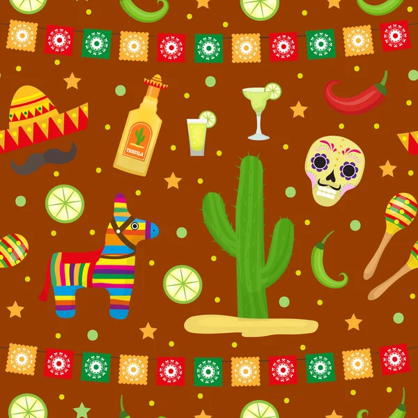 Patrón sin costuras Cinco de Mayo. Festividad mexicana fondo sin fin, textura. Ilustración vectorial . — Archivo Imágenes Vectoriales
