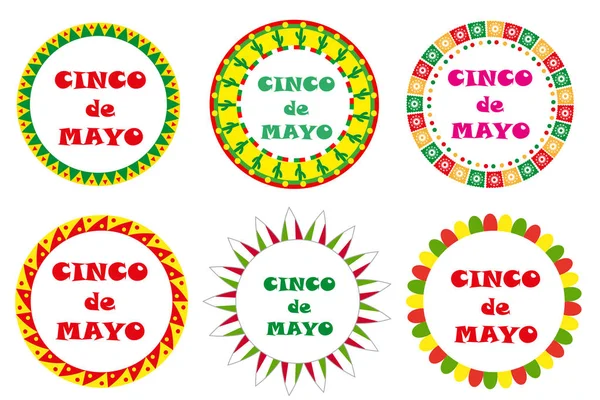 Cinco de Mayo ensemble de cadres ronds avec espace pour le texte. Isolé sur fond blanc. Illustration vectorielle . — Image vectorielle