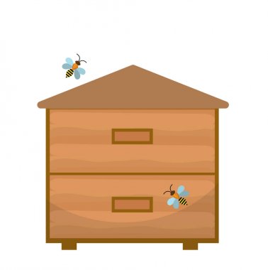 Arı evi ikonu, düz stil. Apiary beyaz arka planda izole edildi. Vektör illüstrasyonu, klip sanatı.