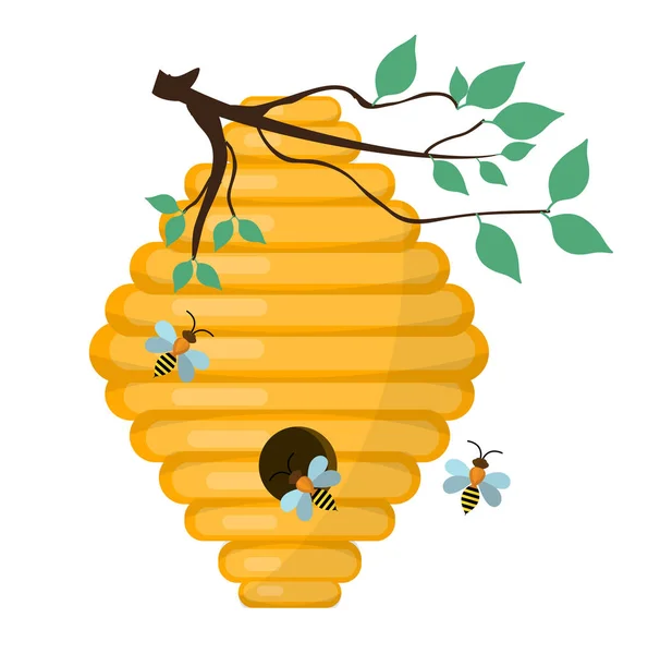 Colmena de abejas, icono de enjambre, estilo plano. Aislado sobre fondo blanco. Ilustración vectorial, clip-art. — Archivo Imágenes Vectoriales