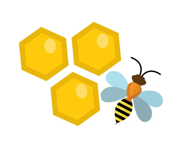 Ícone de favo de mel e abelha, estilo plano. Isolado em fundo branco. Ilustração vetorial, clip-art. — Vetor de Stock