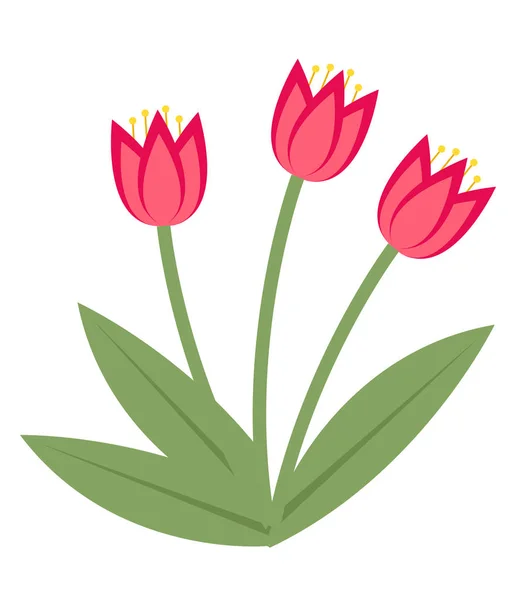 Bouquet ikon tulip merah muda, gaya datar. Terisolasi di latar belakang putih. Vektor ilustrasi, clip-art . - Stok Vektor