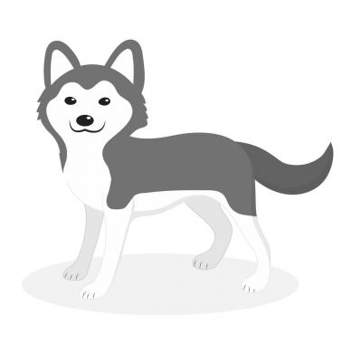 Husky cins köpek ikonu, düz çizgi film stili. Beyaz arka planda izole edilmiş şirin bir köpek yavrusu. Vektör illüstrasyonu, klip sanatı.