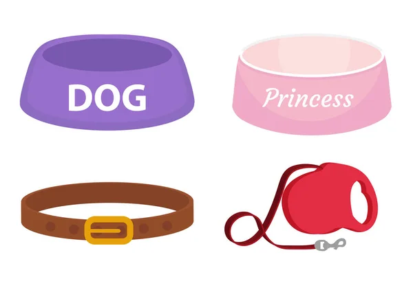 Dogs Stuff Icon Set With Accessories For Pets Flat Style Isolated