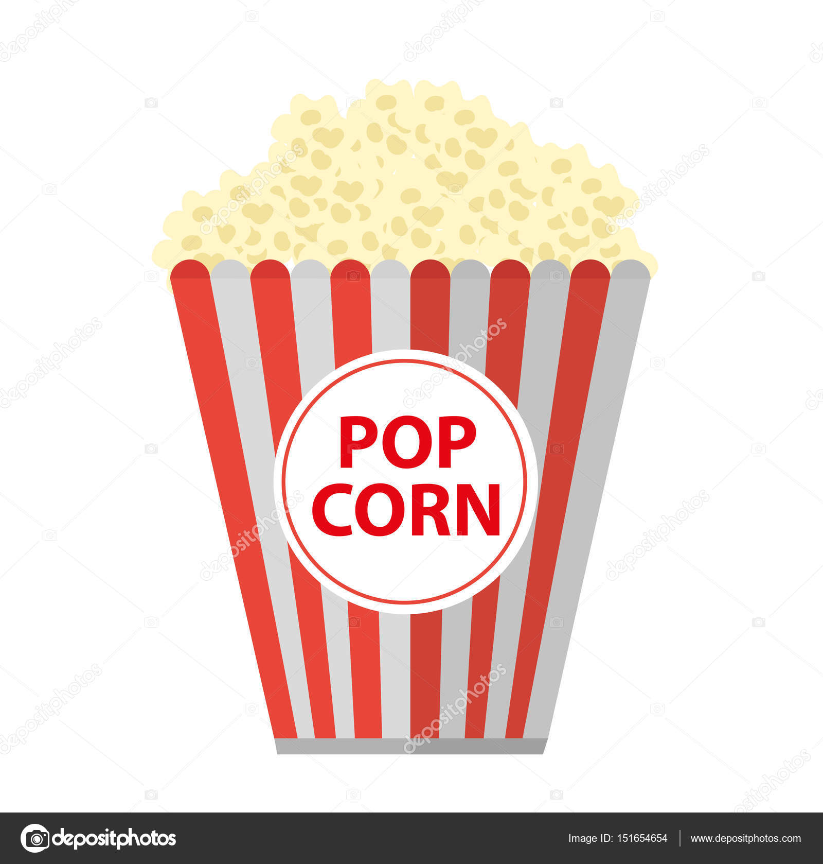 팝콘입니다. 아이콘 플랫, 만화 스타일입니다. 흰색 배경에 고립. 벡터 일러스트 레이 션, 클립 아트. 스톡 벡터 - ©Amelie1  151654654, image size:977x1024