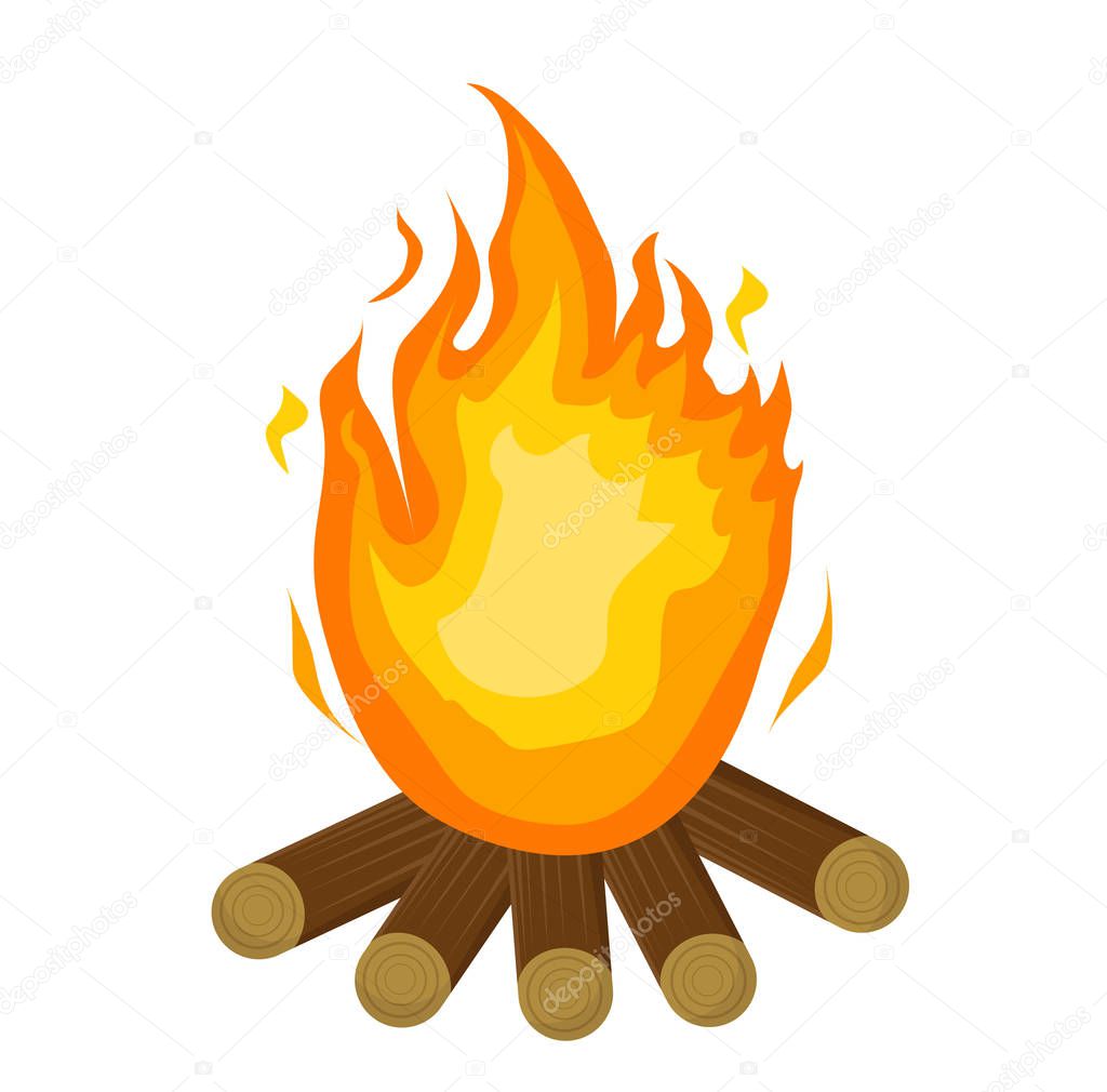 Festa Junina fire. icon flat, cartoon style. Bonfire isolated on white background. Vector illustration, clip-art.
