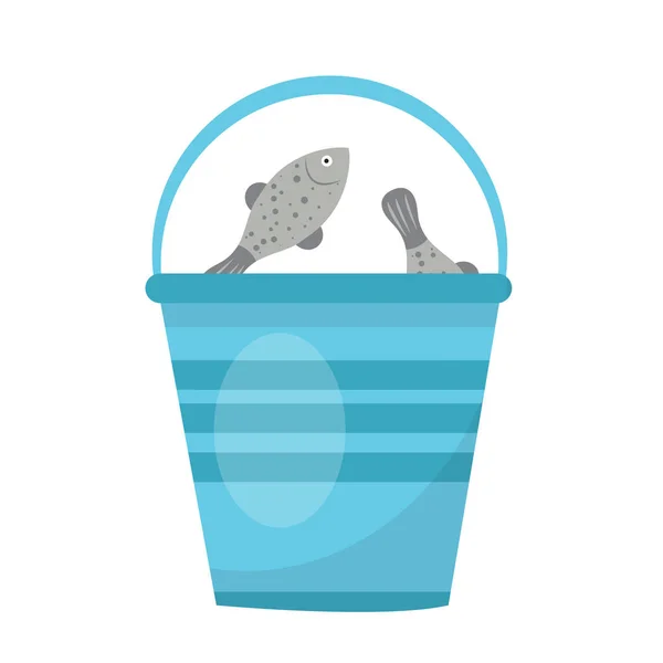 Cubo de pescado. icono plano, estilo de dibujos animados. Aislado sobre fondo blanco. Ilustración vectorial, clip-art. — Vector de stock