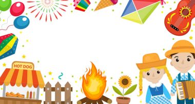 Festa Junina afiş metin için yer ile. Brezilyalı Latin Amerika Festivali şablon tasarımınızın geleneksel semboller ile. Vektör çizim.