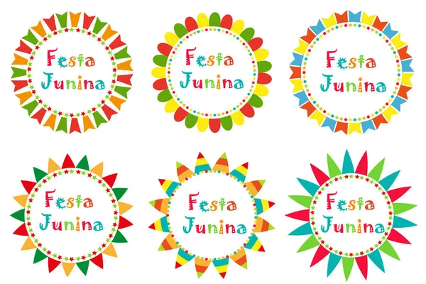 Festa Junina устанавливает рамку с пробелами для текста. Бразильский латиноамериканский фестиваль пустой шаблон для вашего дизайна, изолированные на белом фоне. Векторная иллюстрация . — стоковый вектор
