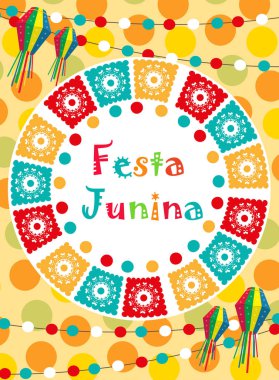 Festa tebrik kartı, davet, poster Junina. Brezilyalı Latin Amerika Festivali şablon tasarımınız için. Vektör çizim.