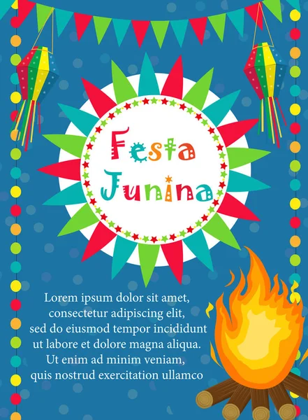 Tarjeta de felicitación Festa Junina, invitación, póster. Plantilla de festival latinoamericano brasileño para su diseño.Ilustración vectorial . — Vector de stock