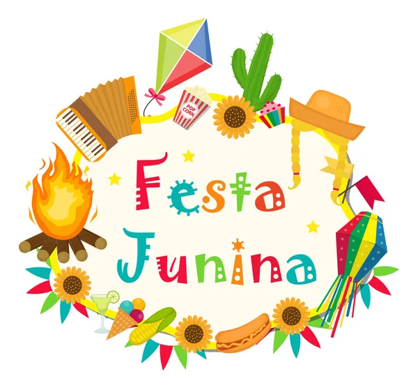 Festa Junina rám s prostorem pro text. Brazilská latinskoamerická festivalová prázdná šablona pro váš design, izolované na bílém pozadí. Vektorová ilustrace. — Stockový vektor