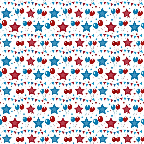 Σημαία Αμερικής ΗΠΑ απρόσκοπτη μοτίβα. Ημέρα της ανεξαρτησίας, 4 Ιουλίου έννοια, επαναλαμβανόμενη υφή, ατελείωτες φόντο. Εικονογράφηση διάνυσμα. — Διανυσματικό Αρχείο