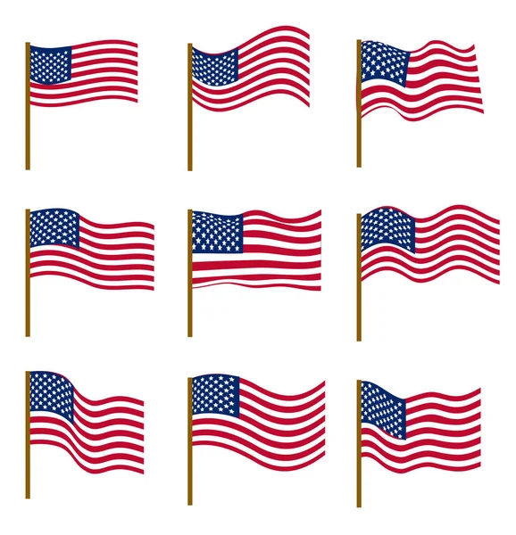 Set vlaggen van de Verenigde Staten van Amerika geïsoleerd op witte achtergrond. Onafhankelijkheidsdag, 4 juli, concept. Vectorillustratie. — Stockvector