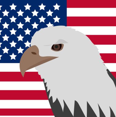 Amerikan bayrağı simgesi, düz stil arka plan üzerinde kartal. 4 Temmuz kavramı. Vektör çizim.