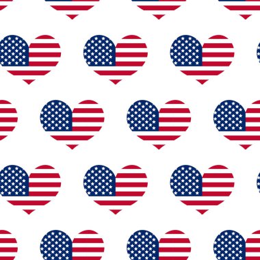 Amerika'da Bağımsızlık günü seamless modeli. 4 Temmuz sonsuz bir arka plan. ABD ulusal tatil doku bayrak bir kalp ile yinelenen. Vektör çizim.