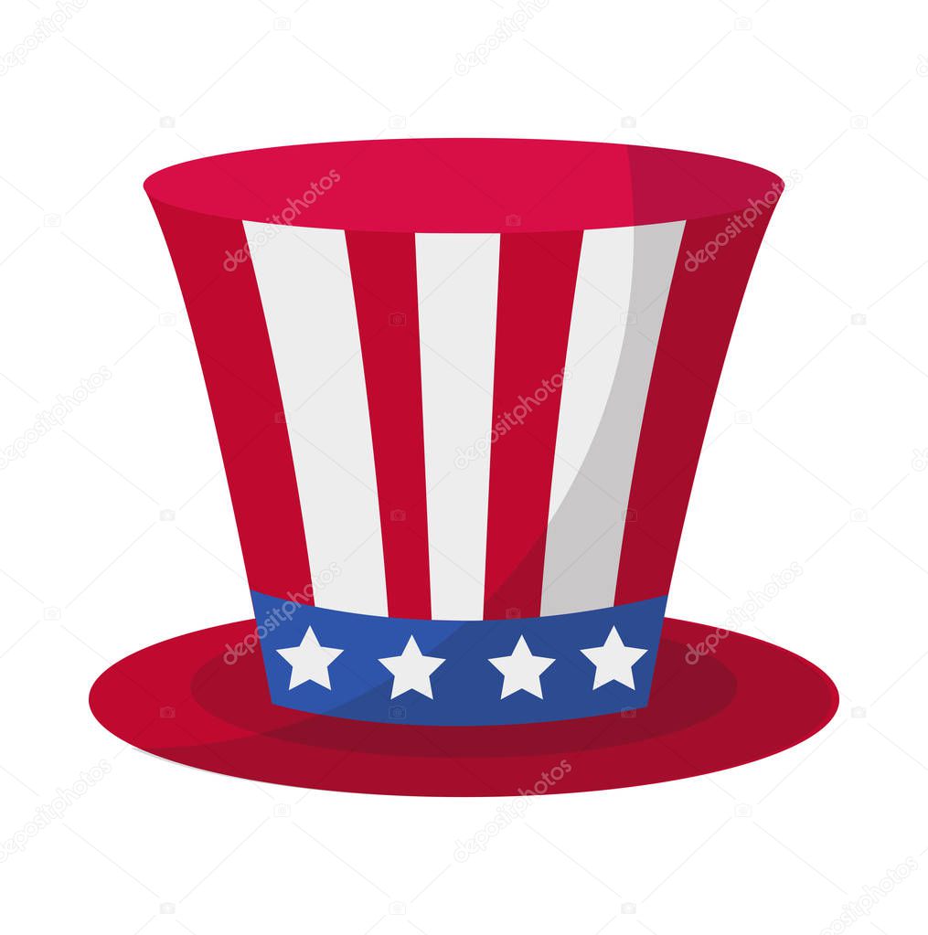 Cylinder hat icon flat style. 4th july concept. Isolated on white background. Vector illustration.