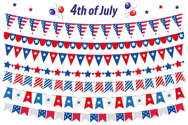 American Independence Day, celebration in USA, set bunting, flags, garland. Collection of 