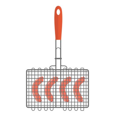 Izgara sosis ikonu, düz stil. Beyaz arka planda izole edilmiş. Vektör illüstrasyonu.