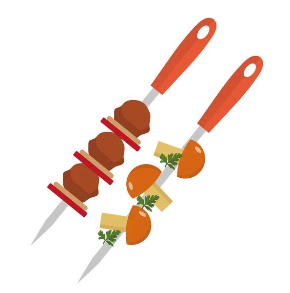 Kebab shish en pinchos con cerdo y champiñones icono, de estilo plano. Aislado sobre fondo blanco. Ilustración vectorial . — Archivo Imágenes Vectoriales