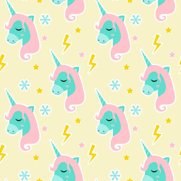 Patrón mágico unicornio sin costuras. Texturas interminables de cuento de hadas modernas, fondos mágicos que se repiten. Lindos telones de fondo del bebé. Ilustración vectorial. — Vector de stock