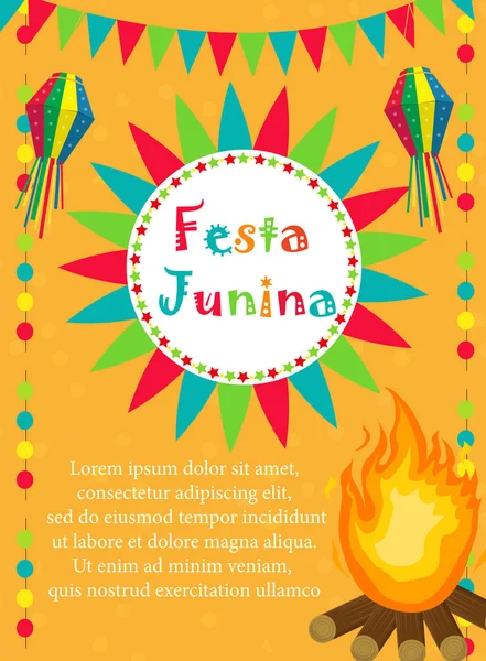 Tarjeta de felicitación Festa Junina, invitación, póster. Plantilla de festival latinoamericano brasileño para su diseño.Ilustración vectorial . — Vector de stock